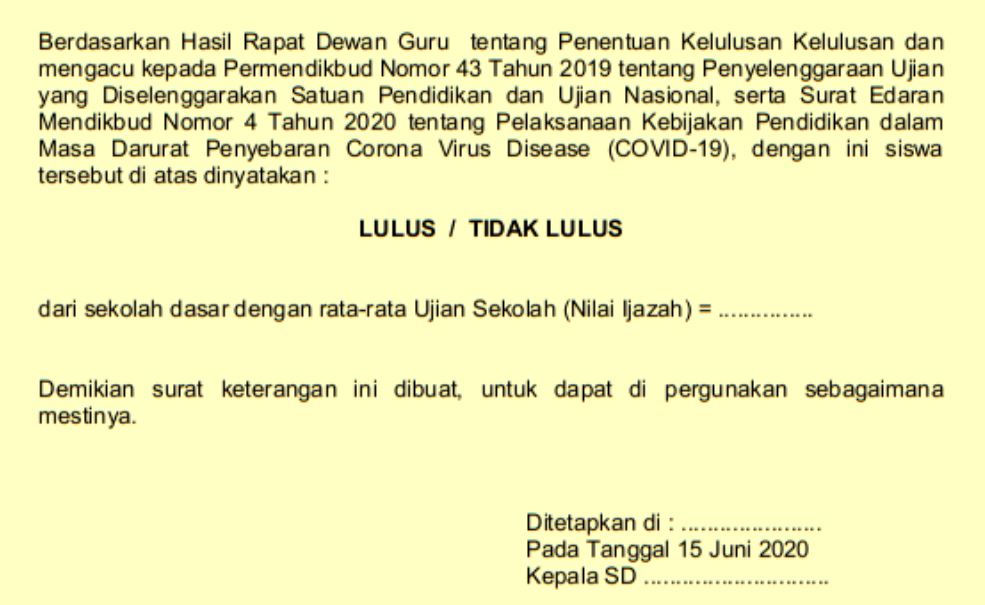 Detail Contoh Surat Keterangan Lulus Sd 2019 Nomer 4