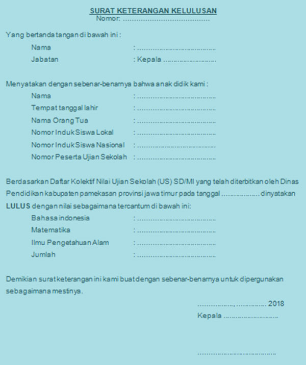 Detail Contoh Surat Keterangan Lulus Sd 2019 Nomer 55