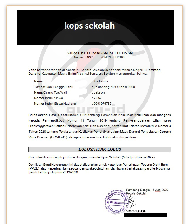 Detail Contoh Surat Keterangan Lulus Sd 2019 Nomer 8