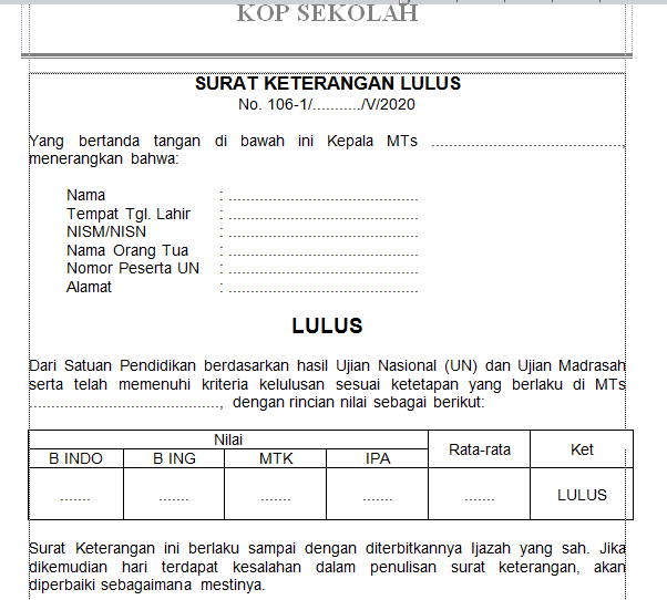 Detail Contoh Surat Keterangan Lulus Sma Nomer 19