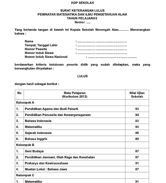 Detail Contoh Surat Keterangan Lulus Sma Nomer 42