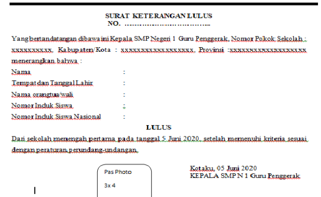 Detail Contoh Surat Keterangan Lulus Smp Nomer 14