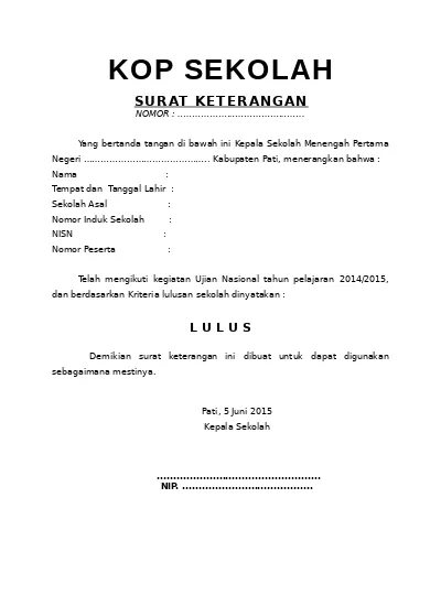 Detail Contoh Surat Keterangan Lulus Smp Nomer 22