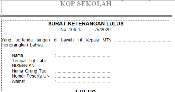 Detail Contoh Surat Keterangan Lulus Smp Nomer 32