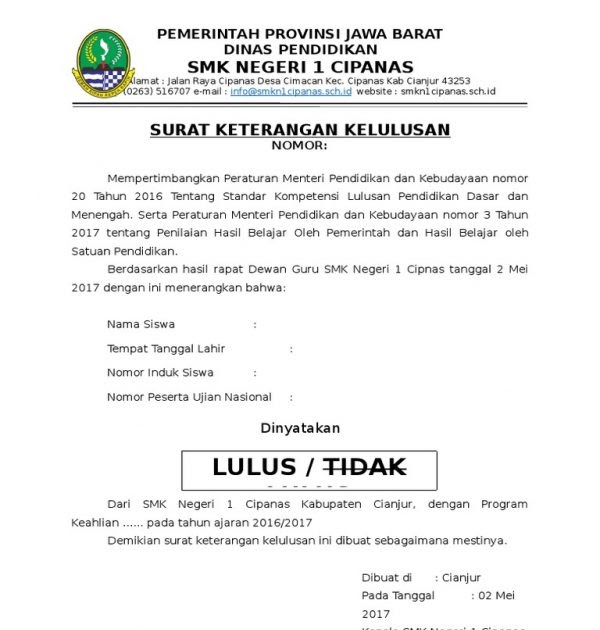 Detail Contoh Surat Keterangan Lulus Smp Nomer 40