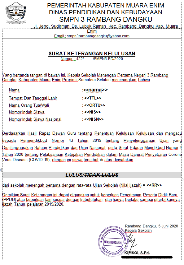 Detail Contoh Surat Keterangan Lulus Smp Nomer 49