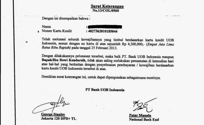 Detail Contoh Surat Keterangan Lunas Kredit Dari Bank Nomer 37