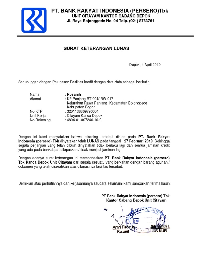 Detail Contoh Surat Keterangan Lunas Pinjaman Nomer 3