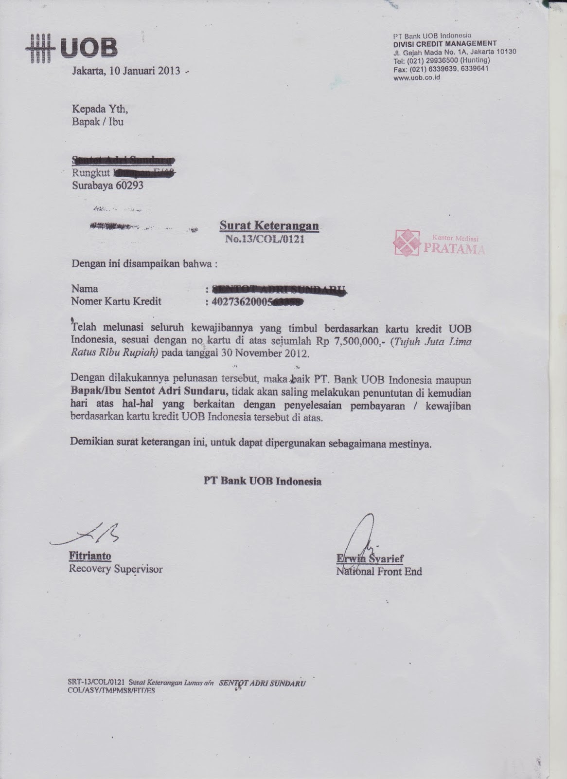 Detail Contoh Surat Keterangan Lunas Pinjaman Bank Bri Nomer 18