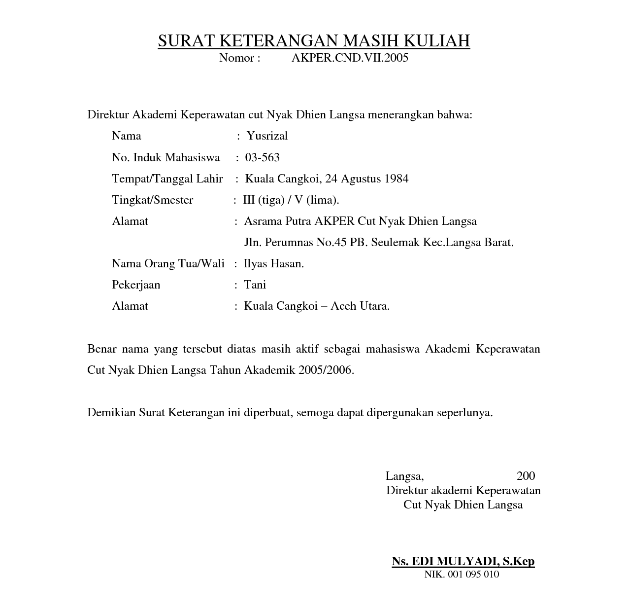 Detail Contoh Surat Keterangan Mahasiswa Nomer 12