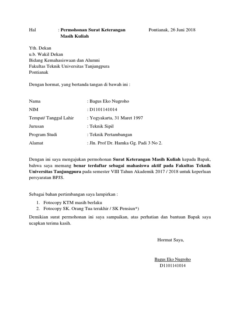 Detail Contoh Surat Keterangan Masih Kuliah Nomer 21