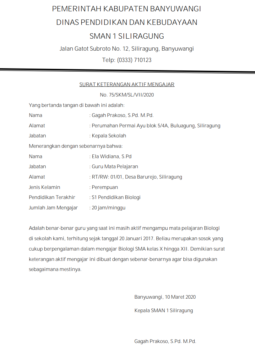 Detail Contoh Surat Keterangan Mengajar Nomer 28