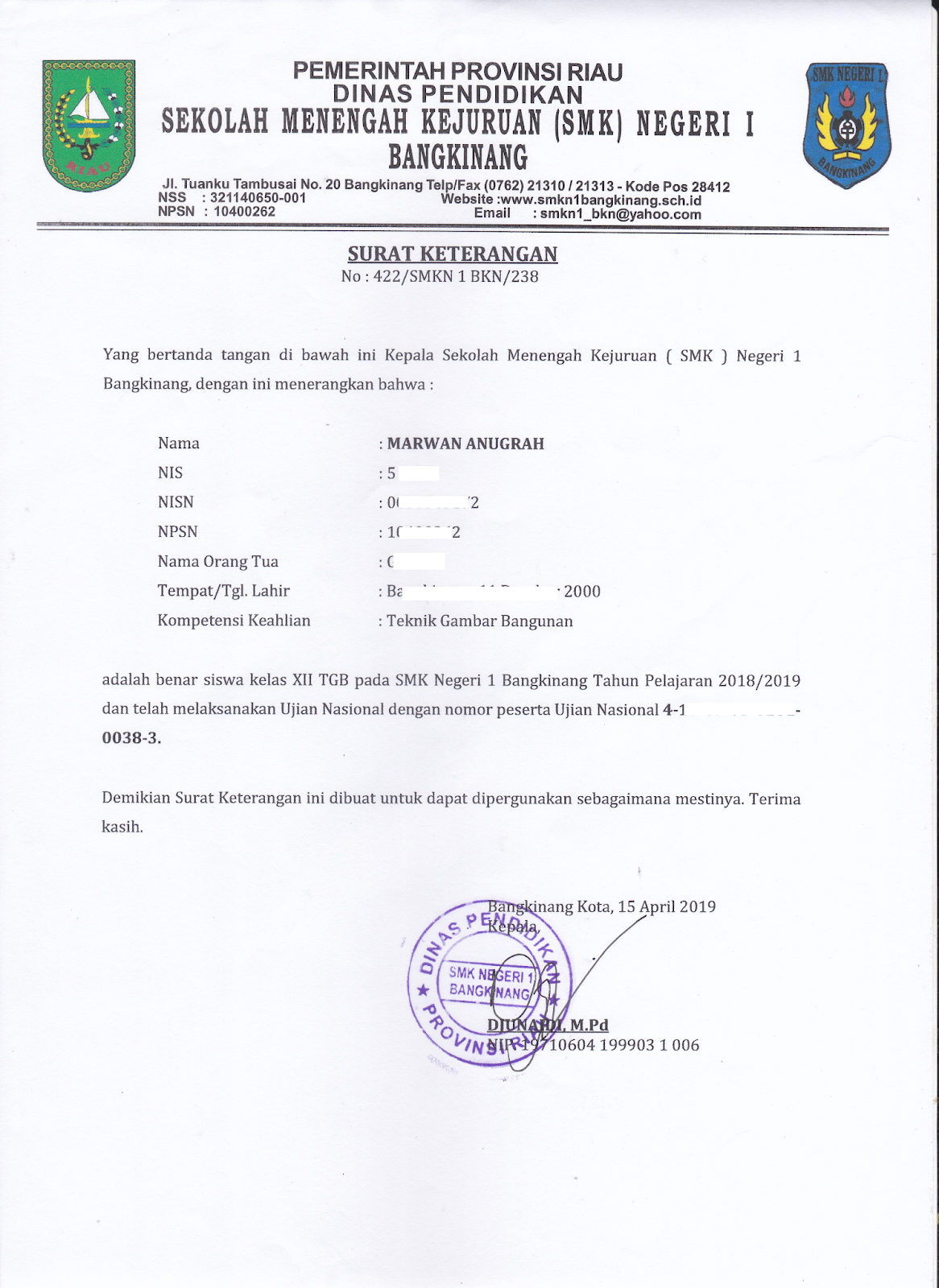 Detail Contoh Surat Keterangan Mengikuti Ujian Nasional Nomer 3