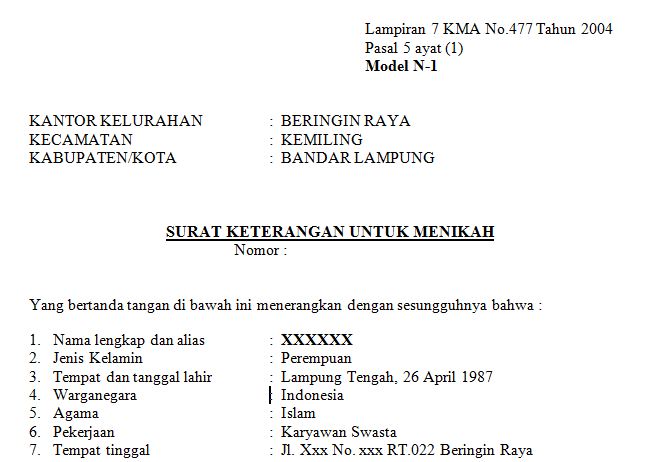 Detail Contoh Surat Keterangan Nikah Dari Rt Nomer 12