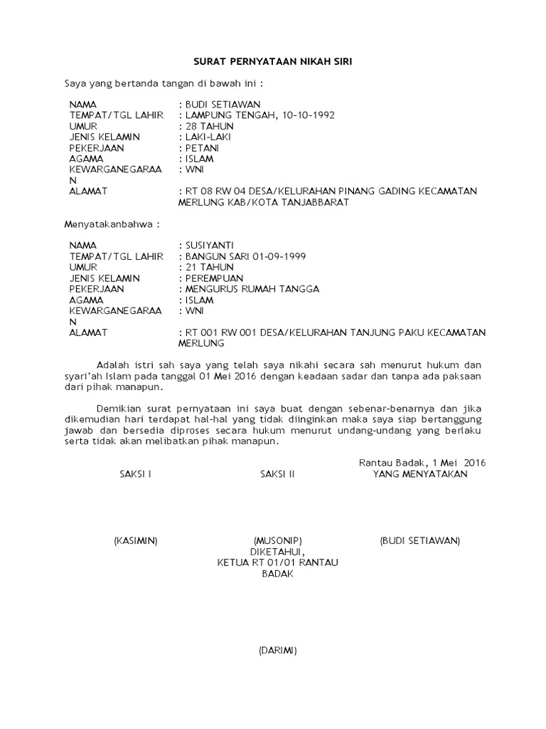 Detail Contoh Surat Keterangan Nikah Dari Rt Nomer 17