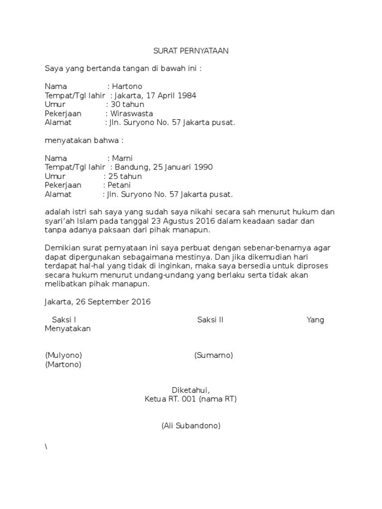 Detail Contoh Surat Keterangan Nikah Dari Rt Nomer 35