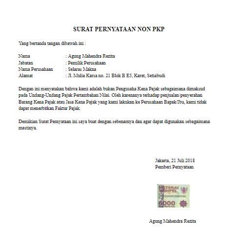 Contoh Surat Keterangan Non Pkp - KibrisPDR