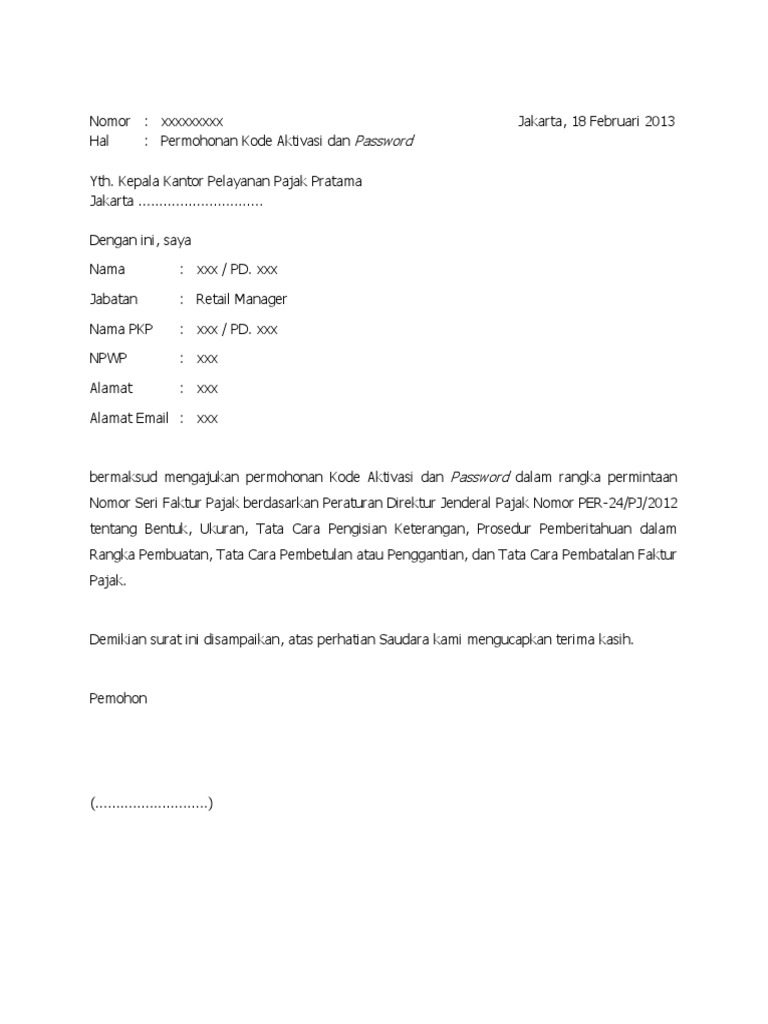 Detail Contoh Surat Keterangan Pembatalan Faktur Pajak Nomer 5