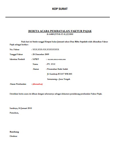 Detail Contoh Surat Keterangan Pembatalan Faktur Pajak Nomer 7