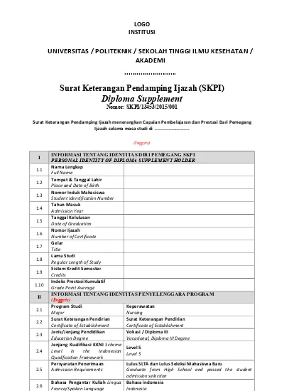 Detail Contoh Surat Keterangan Pendamping Ijazah Skpi Nomer 26