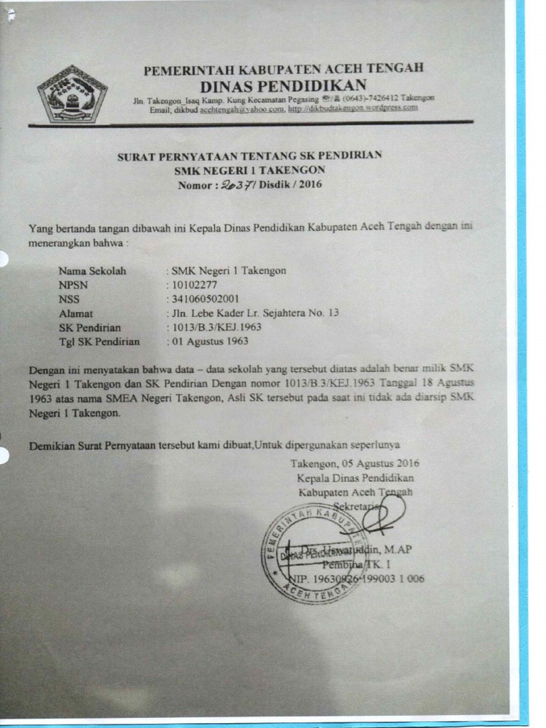 Detail Contoh Surat Keterangan Pendirian Sekolah Nomer 8