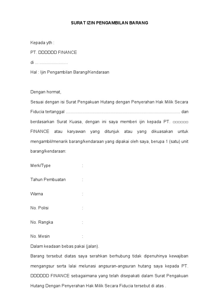 Detail Contoh Surat Keterangan Pengambilan Barang Nomer 9