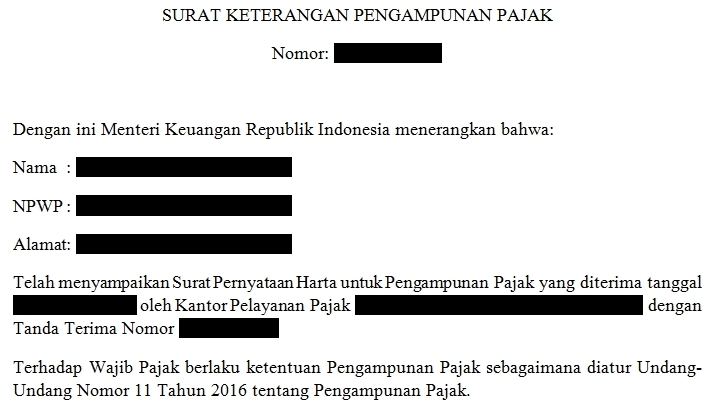 Detail Contoh Surat Keterangan Pengampunan Pajak Nomer 4