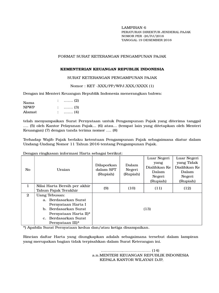 Detail Contoh Surat Keterangan Pengampunan Pajak Nomer 7