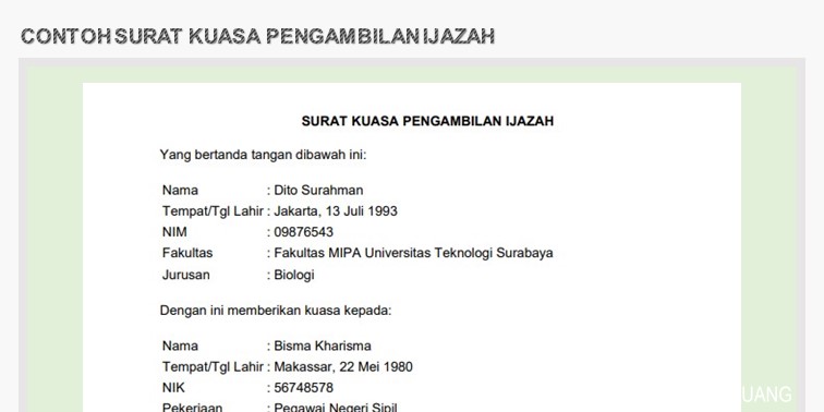 Contoh Surat Keterangan Pengganti Ijazah Perguruan Tinggi