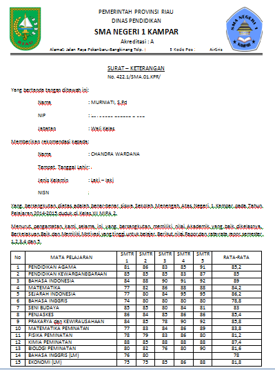 Detail Contoh Surat Keterangan Pengganti Raport Nomer 4