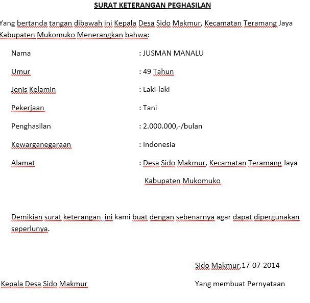 Detail Contoh Surat Keterangan Penghasilan Dari Desa Nomer 27