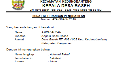 Detail Contoh Surat Keterangan Penghasilan Dari Desa Nomer 35