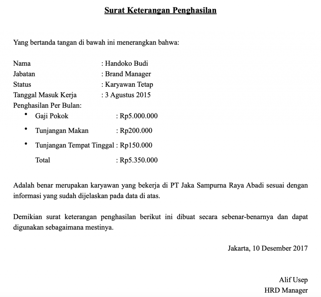 Download Contoh Surat Keterangan Penghasilan Dari Perusahaan Nomer 12