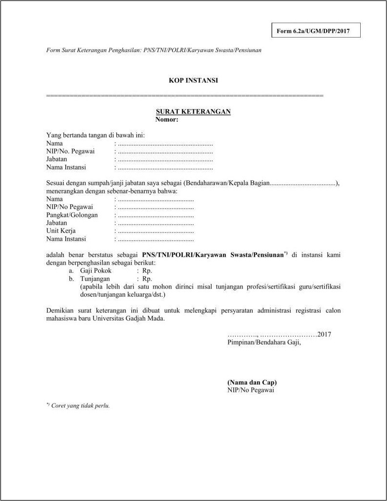 Detail Contoh Surat Keterangan Penghasilan Karyawan Nomer 47