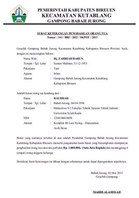 Detail Contoh Surat Keterangan Penghasilan Pns Nomer 25