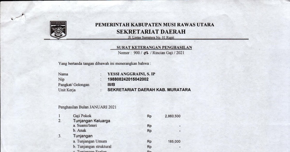 Detail Contoh Surat Keterangan Penghasilan Pns Nomer 6