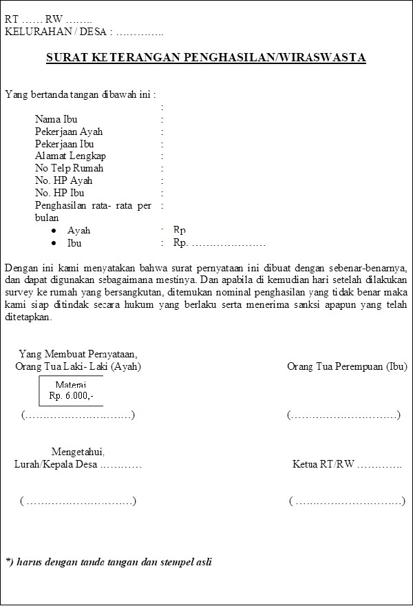 Detail Contoh Surat Keterangan Penghasilan Pns Nomer 55