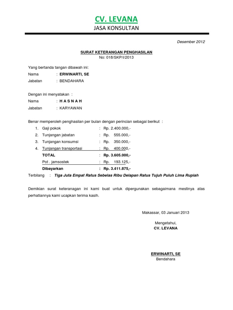 Detail Contoh Surat Keterangan Penghasilan Skp Nomer 12