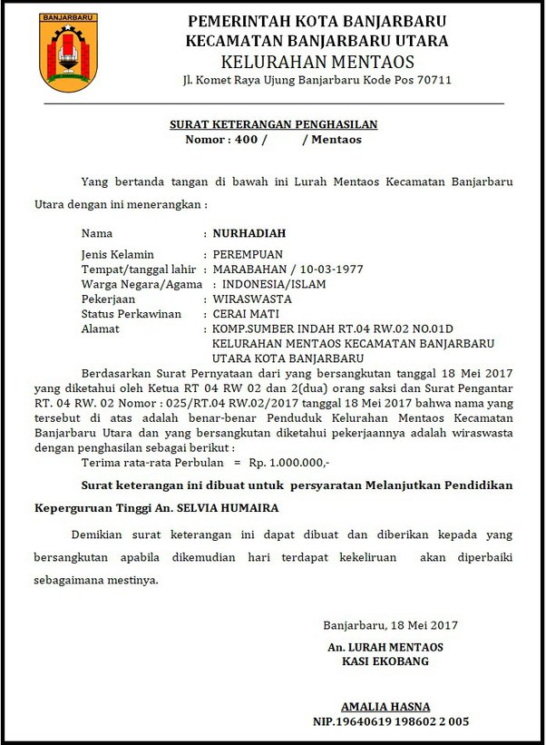 Detail Contoh Surat Keterangan Penghasilan Usaha Sendiri Nomer 47