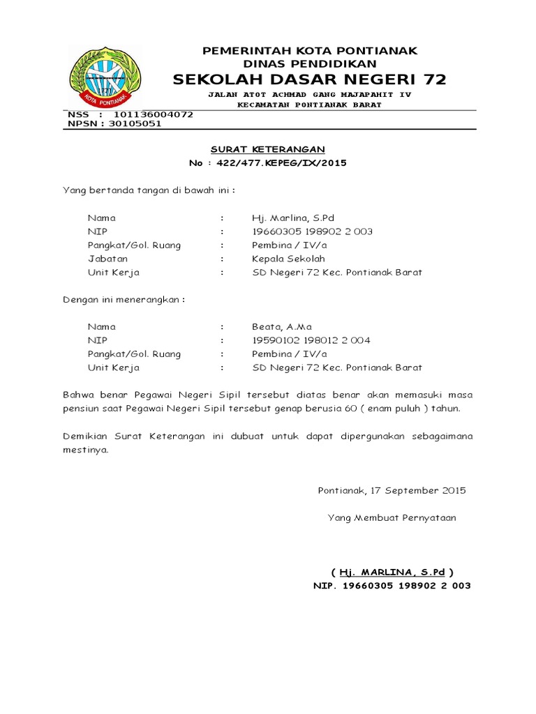 Contoh Surat Keterangan Pensiun - KibrisPDR