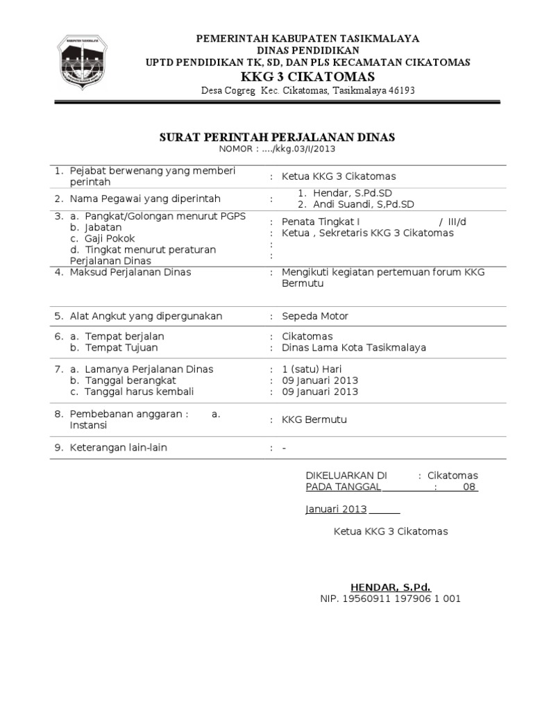 Detail Contoh Surat Keterangan Perjalanan Dinas Nomer 4