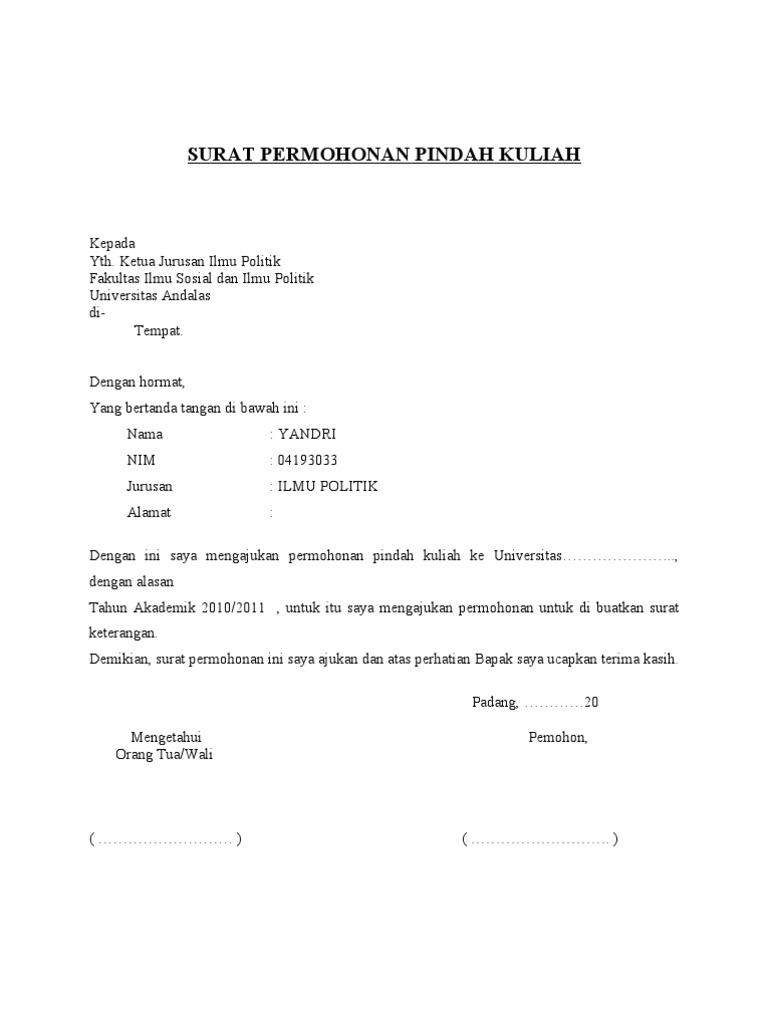 Detail Contoh Surat Keterangan Pindah Kuliah 2010 Nomer 2