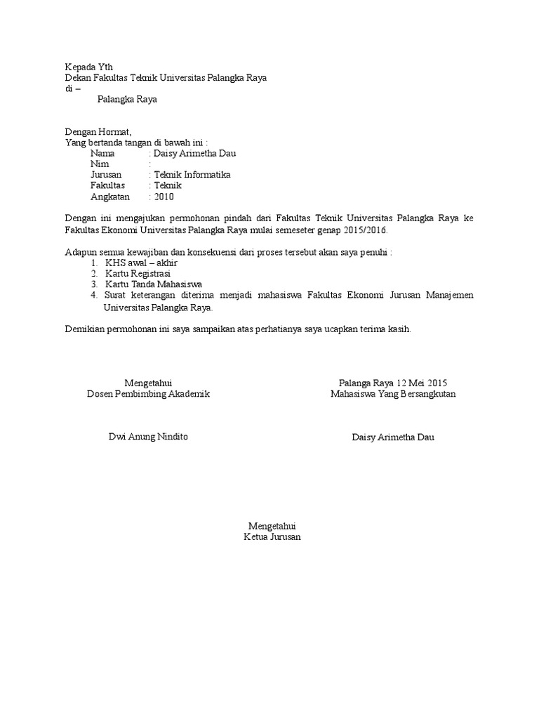 Detail Contoh Surat Keterangan Pindah Kuliah 2010 Nomer 5