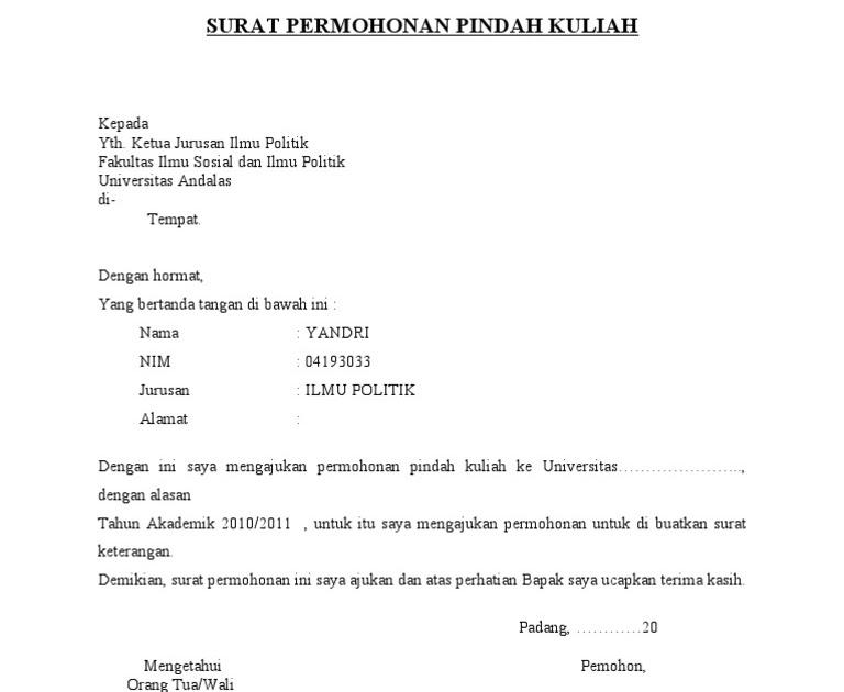 Detail Contoh Surat Keterangan Pindah Kuliah 2010 Nomer 8