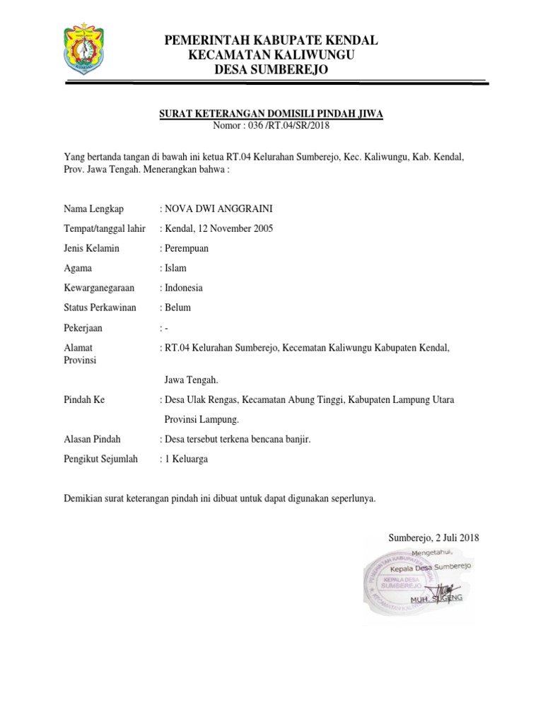 Detail Contoh Surat Keterangan Pindah Tempat Tinggal Nomer 25