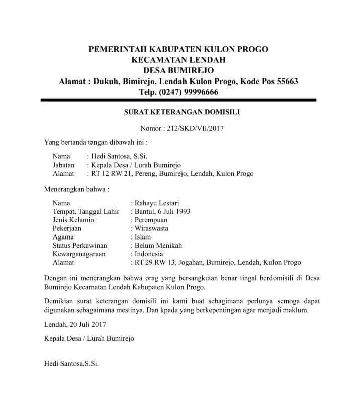 Detail Contoh Surat Keterangan Pindah Tempat Tinggal Nomer 4
