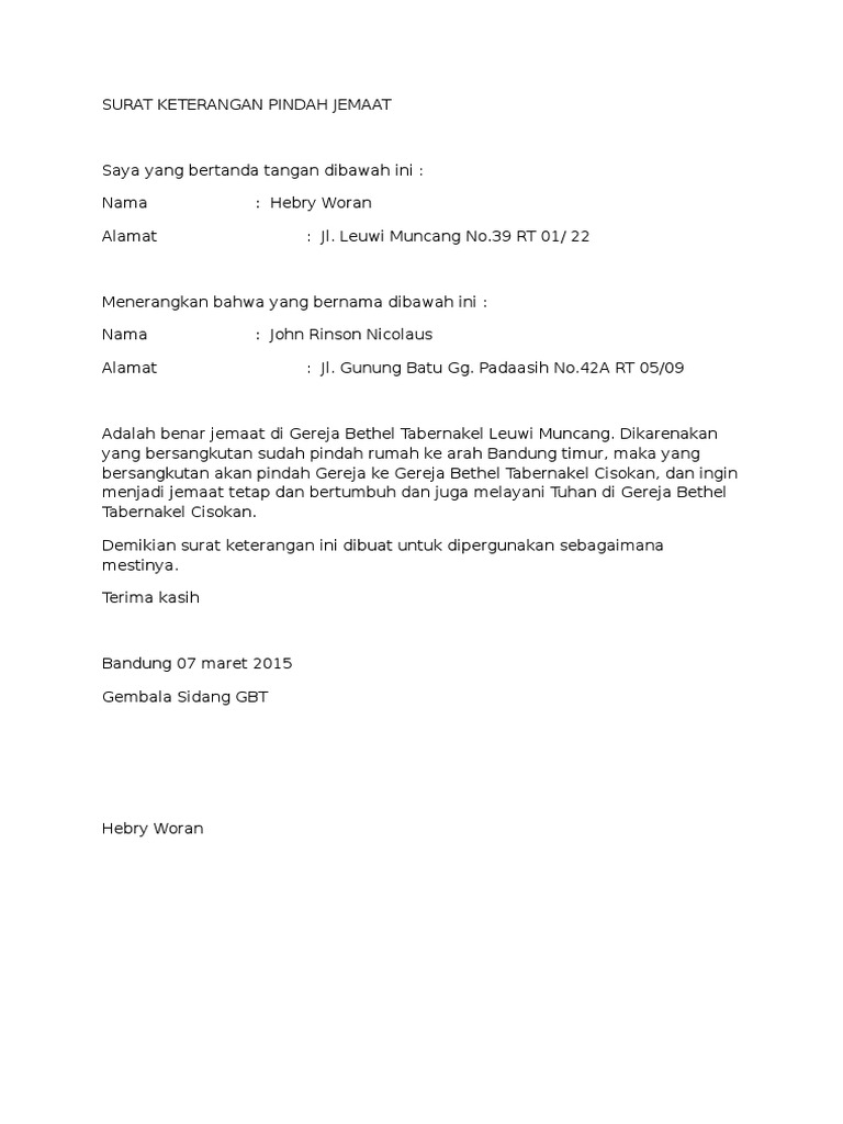 Detail Contoh Surat Keterangan Pindah Tempat Tinggal Nomer 43