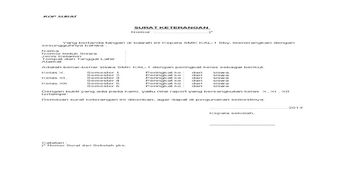 Detail Contoh Surat Keterangan Rangking Kelas Nomer 18