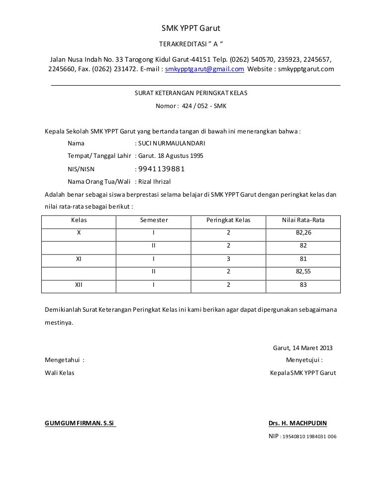 Detail Contoh Surat Keterangan Rangking Kelas Nomer 8