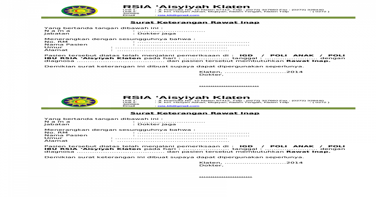 Detail Contoh Surat Keterangan Rawat Inap Rumah Sakit Nomer 23